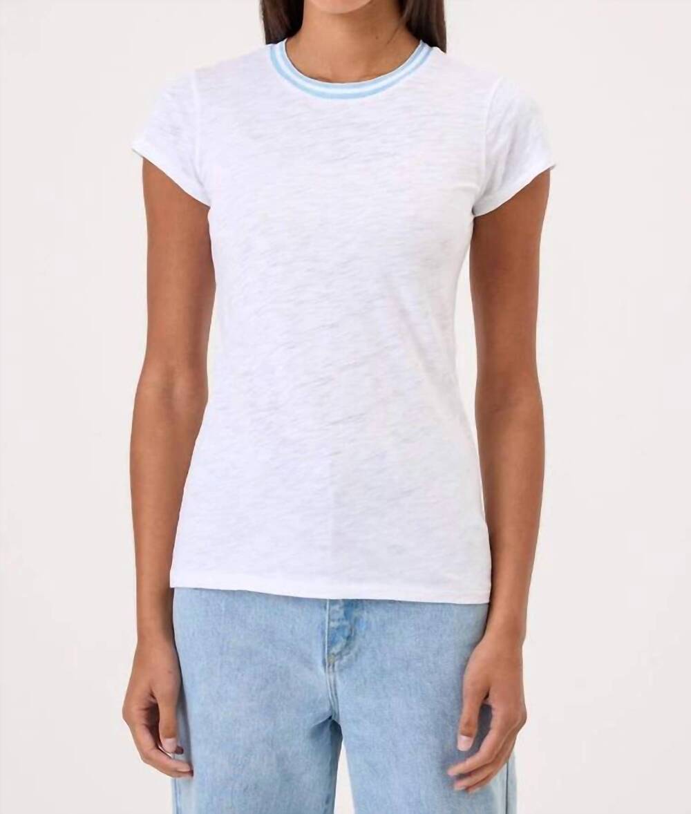 NEW GOLDIE LEWINTER short sleeve tipped ringer tee in white